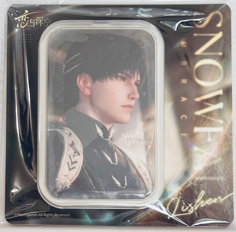 Love and Deepspace -  Lian Yu Shen Kong - Zayne - Li Shen - Lian Yu Shen Kong Li Shen Master of Fate Series - Square Can Badge - Snowfall Embrace (Papergames)